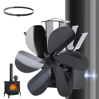 JossaColar Ofenventilator Kaminventilator Magnetisch | 6 Klingen Ofenrohr Ventilator | Verstellbarer Sockel, Geeignet für Kamin- und Ofenrohr | Kamin Ventilator inkl. Magnetisches Thermometer