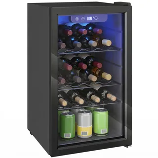HOMCOM Weinkühlschrank 24 Flaschen, 68 Liter Weinschrank Klein, 4-16°C Flaschenkühlschrank mit UV Schutz, Doppelglas-Tür, LED-Beleuchtung, Digitalem Touchscreen, Wine Fridge, Schwarz