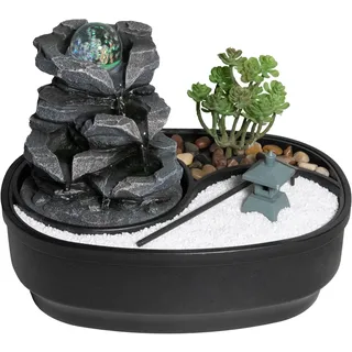 Lemodo Zimmerbrunnen mit LED-Beleuchtung, Zen Dekobrunnen für die Wohnung