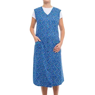 Tobeni Damen Kittelschürze Knopf-Kittel lang in 100% Baumwolle ohne Arm mit Taschen Farbe Design 40 Grösse 48 - 48