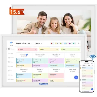 TABWEE P15 15,6 Zoll Digitaler Bilderrahmen und Kalender mit Touchscreen, WLAN, 1920x1080 Auflösung, 16:9 LCD, App-Steuerung, 2GB+32GB, Wandkalender