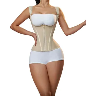 LNNXSZ Waist Trainer Damen Body Shaper Shapewear Damen Weste Tops Doppelte Kompression Taillentrainer Korsett Verstellbarer Reißverschluss und Hakenösen(Beige,L)