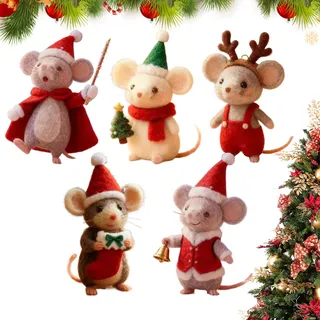 5 Stücke Weihnachts-Filzmaus-Ornamente, 3,15" Kleine Süße Filzmaus-Puppe, Handgefertigte Filztiere, Süße Nadelfilz-Mausfiguren, Kompakte Tierornamente Für Schlafzimmer, Bücherregale, Fensterbänke