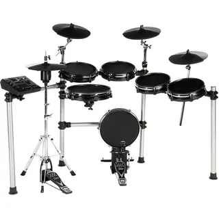 Fame DD-ONE Pro XT E-Drum Set, Elektronisches Schlagzeug-Set mit echter HiHat, 12" Snare-Pad und 12" Kick-Pad, 554 deutsche Studio-Sounds, 78 Drumsets, Aux, MIDI, MP3 und Effekten, inkl. Rack, Schwarz