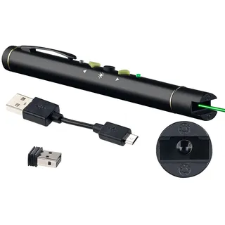 GeneralKeys Laserpointer grün: Multimedia-Presenter mit grünem Laser-Pointer, Akku, 2,4-GHz-Funk (Laserpointer stark, PC Fernbedienung, läserpointer)