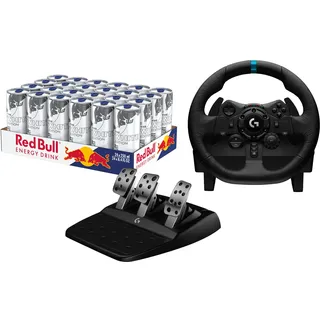 Red Bull Energy Drink White Edition - 24 Pallet Cans + Logitech G923 Trueforce Gaming Racing Steering Wheel with Pedals, Power Feedback up to 1000 Hz - Black, Compatible with Playstation 5