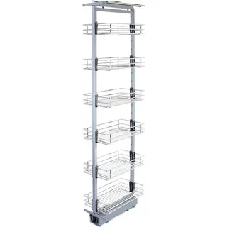 MonsterShop KuKoo ausziehbarer Vorratsschrank Küche – 190cm - 220cm H höhenverstellbar - Silber