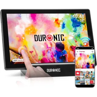 Duronic PF1D BK digitaler Bilderrahmen, Frameo WiFi Bilderrahmen mit 32GB Speicher, Weißer Bilderrahmen mit Dockingstation, 10 Zoll Display und 800 x 1280 IPS Auflösung, Vertikal und Horizontal