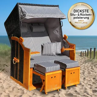 Strandkorb RÜGEN DELUXE anthrazit/grau gestreift