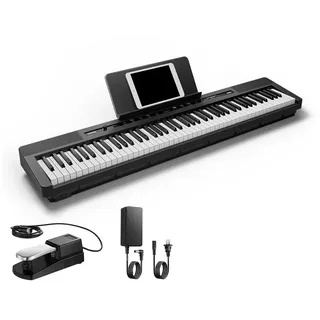 Donner Digitalpiano E-piano 88 Tasten Hammermechanik gewichtete Tastatur DEP-16 DEP-16S (Set, Notenständer Pedal Netzteil Anweisungen), für Anfänger mit Haltepedal schwarz