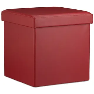 Relaxdays Faltbarer Sitzhocker, Sitzcube mit Stauraum, Fußablage, Sitzwürfel aus Kunstleder, HBT 38x38x38 cm, Dunkelrot