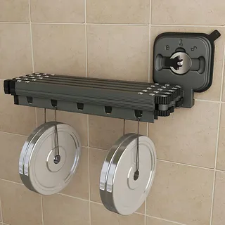 Koncey Faltbare Duschvorhangstange, Stanzfreie Saugnäpfe, Verstellbarer Winkel Duschstange Vorhang, Einziehbarer Wäscheständer für Bad Toiletten Fenster und Balkon(Schwarz,145+20 cm)