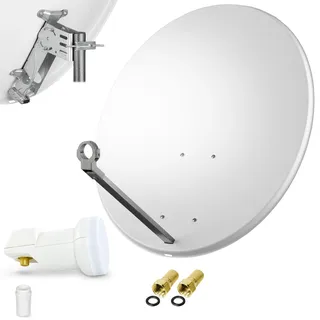 80cm Spiegel Schüssel Stahl + Logisat Single LNB | 1 Teilnehmer SAT Anlage HD Digital Set hellgrau | DVB-S/S2 Full HDTV 3D 4K Ultra HD UHD Empfang