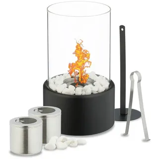 Relaxdays Tischkamin Schwarz/Silber/Transparent