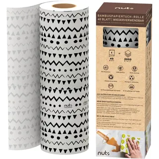 Mehrweg Küchenrolle Ethno | 1 Rolle | 40 Tücher | Waschbare Bambustücher | 100% Bambus-Viskose | Alternative zur Einweg-Küchenrolle | Saugfähig und Reissfest | Wiederverwendbar