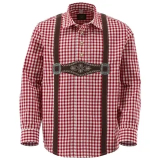 OS Trachten Trachtenhemd Velmowo Langarm Jungen Hemd Schlupfform mit aufgenähten Hosenträgern rot 134/140