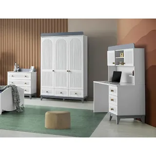 JV Möbel Modern Kinderzimmer Set Kleiderschrank Kommode), Schreibtisch, Weiß 3tlg Neu
