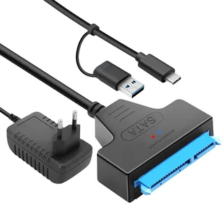 Glitfix SATA USB Adapter, für Externen und Internen Festplatten 2,5 & 3,5 SSD/HDD, SATA to USB Adapter Mit 12V 2A Netzteil, USB SATA Adapter kompatibel mit Windows, Mac und Linux