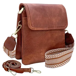 ehsbuy Handytasche zum Umhängen Damen Vegan Leder Crossbody Kleine Handy Umhängetasche mit 1 Verstellbarem Breitem Riemen und 1 Lederriemen Damen Geldbörse Schultertasche