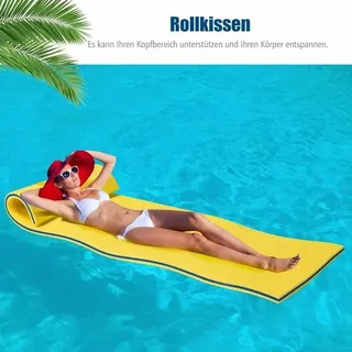 210x66cm Wasserhaengematte, Wasserliege 70kg Tragkraft, Schwimmmatte Schwimmfloss, Schwimmender Teppich, Schwimmende Wasser Bett Schwimminsel Gelb