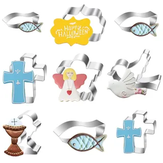 9Stück Ausstechform Edelstahl, Fisch Kreuz Taube Kelch Keks Ausstecher, Ausstechformen Keks und Plätzchenform Plätzchen, Plätzchenbacken Kinder Cookie Cutters für Kommunion Konfirmation Taufe
