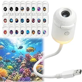 HD Smart Dynamic 5D Holografischer Nachtlichtprojektor, Plug and Play HD Sternenprojektor mit Projektionsfilmen, 360° Einstellbare HD Galaxie und Ozean Projektor für Schlafzimmer Decke (mit 24 Filmen)