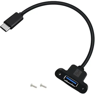 YINGAYOU USB C Panel Mount Kabel USB A zu C Kabel Verlängerung mit Panel Montage 5Gbps Datenübertragung und Stromversorgung für Laptops PC Armaturenbretter in Autos und Booten (USB C, 0.3 m)
