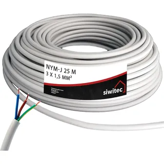 siwitec NYM-Kabel, NYM-J 3x1,5 mm2, 25 m, Stromkabel, Mantelleitung, Installationskabel, Kabelring - Made in Germany