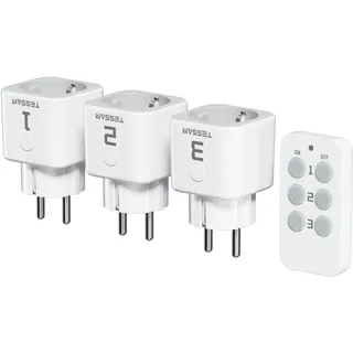 TESSAN Funksteckdosen Set, 3 Steckdosen mit 1 Handsender, Reichweite 30,5M Betriebsbereich für Weihnachtsdekoration, Haushaltsgeräte und Lampen, 2300 W, Weiß