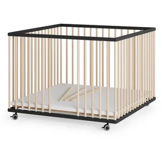 sämann – make a difference. Laufgitter, Schwarz, Natur, Holz, Echtholz,Buche, 100x74x100 cm, Babymöbel, Laufstall Baby
