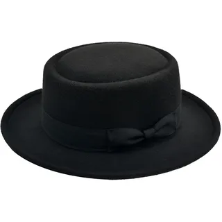 jiingekk Western Pork Pie Hut mit breiter Krempe, Boyfriend-Hut, breite Krempe, für Reisen, Outdoor-Versammlungen, Hüte für Damen, Schwarze Schleife 2, One size - Einheitsgröße