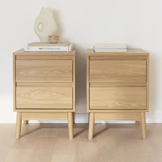 sweeek 2er-Set Nachttische mit Holzdekor und zwei Schubladen