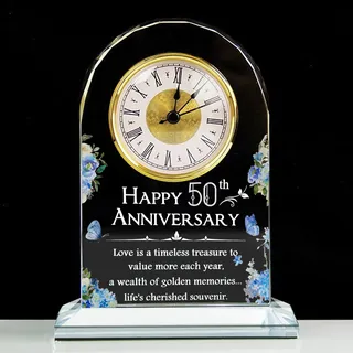 OUGPIU Acryl Uhr Personalisierte Quarzuhr zum 50 Goldene Hochzeit Jahrestag Geschenk für Eltern,Paar, Großeltern für 50. Jahre Ehe, Schreibtisch Dekoration Uhr
