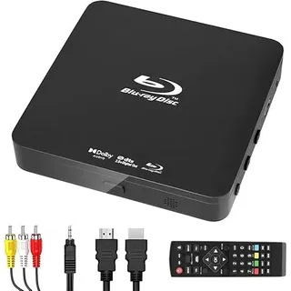Full HD 1080P Blu Ray Disc Player mit Dolby Audio, Alle DVDs und Region B 2 Blu-Ray Filme Spielen, Unterstützung für Max 128G USB-Flash-Laufwerk + HDMI/AV-Ausgang + Eingebautes PAL/NTSC mit Kabeln