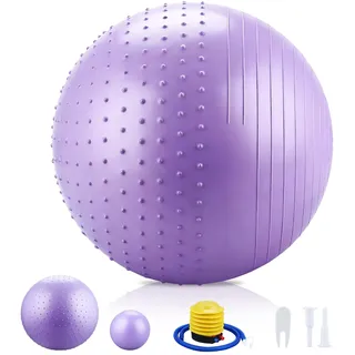 CkeyiN Pro 2PCS, Gymnastikball mit Luftpumpe(65/55 cm), Pilates Ball 25 cm Set für Fitness, Yoga, Core Training, Berstschutz Sitzball Pezziball Ergonomisch für Schwangerschaftsgymnastik(Lila, 55)