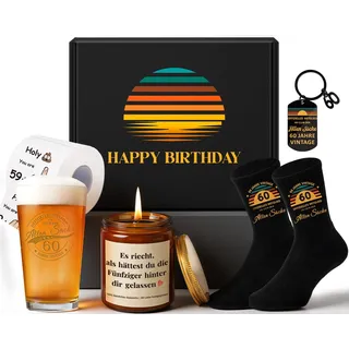 TUZELIYA 60. Geburtstag Geschenke für Männer, Lustiges Geburtstagsgeschenk für Männer Geschenk zum 60 Männergeschenke – Vintage Personalisierte Witziges Geschenkset für Papa, Opa, Freund, Kollegen
