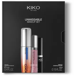 KIKO Milano Unmissable Makeup Set, Make-Up-Set: Wasserfeste Mascara, Wasserfester Eyeliner, Matter Flüssig-Lippenstift