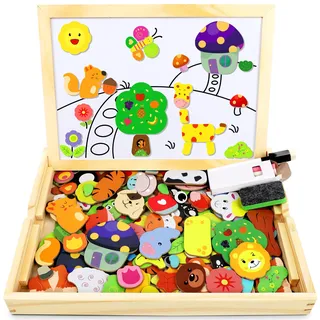 Jojoin Magnetisches Holzpuzzle 110 Stück, Magnettafel Kinder, Puzzle ab 3, Montessori Spielzeug ab 3 Jahre, Wald and Tier Puzzles Kinderspiele, Geschenk für Mädchen Junge Halloween Christmas