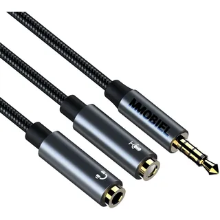 MMOBIEL Kopfhörer-Splitter 3.5mm - Mikrofon- und Audio-Splitter - 1 Male auf 2 Female (Stereo und Mikrofon) - Kompatibel Mit Telefon, Laptop, PC, Tablet, Switch, Headset - 30cm