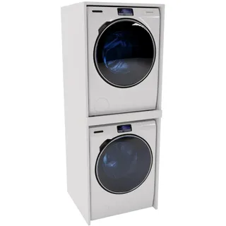 raumhirsch furniture Waschmaschinenschrank, Weiß, Holzwerkstoff, Holz Optik, Rechteckig, 66x180x65 cm, Waschküche, Waschmaschinenschrank