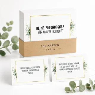Fotospiel Hochzeit XXL - Das Original von snaPmee - 100+9 Fotoaufgaben - Hochzeitsspiel für Gäste & Brautpaar - Fotobox Aufgaben, Fotochallenge, Gästebuch Spiel (Eukalyptus)