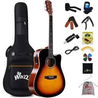 Winzz Elektro Akustik Gitarre Western 4/4 Anfänger Erwachsene Kinder (Rechtshänder Sunburst-Glänzend)