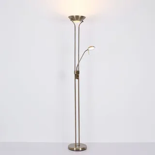 GLOBO LED dimmbar mit Leselampe LED-Stehlampen mit Dimmer, Lesespot flexibel altmessing, 2x LED 16 W 1440 lm, warmweiß, H 180 cm