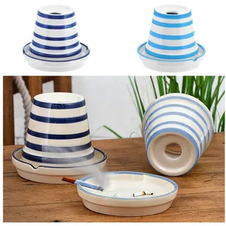 Cepewa Sturmaschenbecher Ø 11,5cm │ Keramik weiß schwarz │Aufsatz abnehmbar │Windaschenbecher (2er Set Aschenbecher Topf)