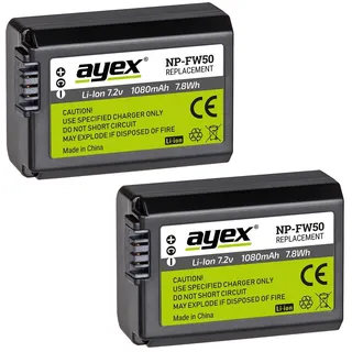 ayex 2x NP-FW50 Sony NEX und Alpha zB A7S A7RII A7II A6500 NEX 7 RX10 Kamera-Akku