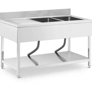 Royal Catering Spültisch - 2 Becken - Edelstahl - 140 x 70 cm -