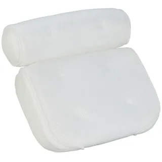 Relaxdays 10044164 Bade- & Nacken, HxBxT: 9 x 38 x 36 cm, 6 Saugnäpfe für Halt, weiß,