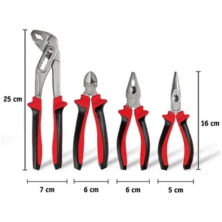 WALTER WERKZEUGE WALTER Zangen Set 4tlg. Wasserpumpenzange Seitenschneider Kombizange Spitzzange