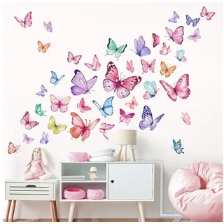 FOUORTUNATE-BEE Wandtattoo Schmetterling Wandsticker Rosa Kinderzimmer Mädchen Wanddeko 4er Set (2 St), Wandtattoo für Babyzimmer Spielzimmer Schlafzimmer Wohnzimmer Deko