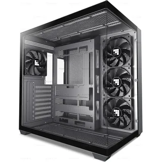 FOIFKIN F300 PC Gehäuse - Vorinstallierte 4 ohne RGB-Lüfter, ATX Mid-Tower Gaming PC Gehäuse, 270° Panoramaglas mit Type-C (Schwarz, F300)